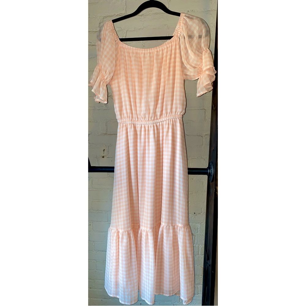 Aura pink gingham midi dress